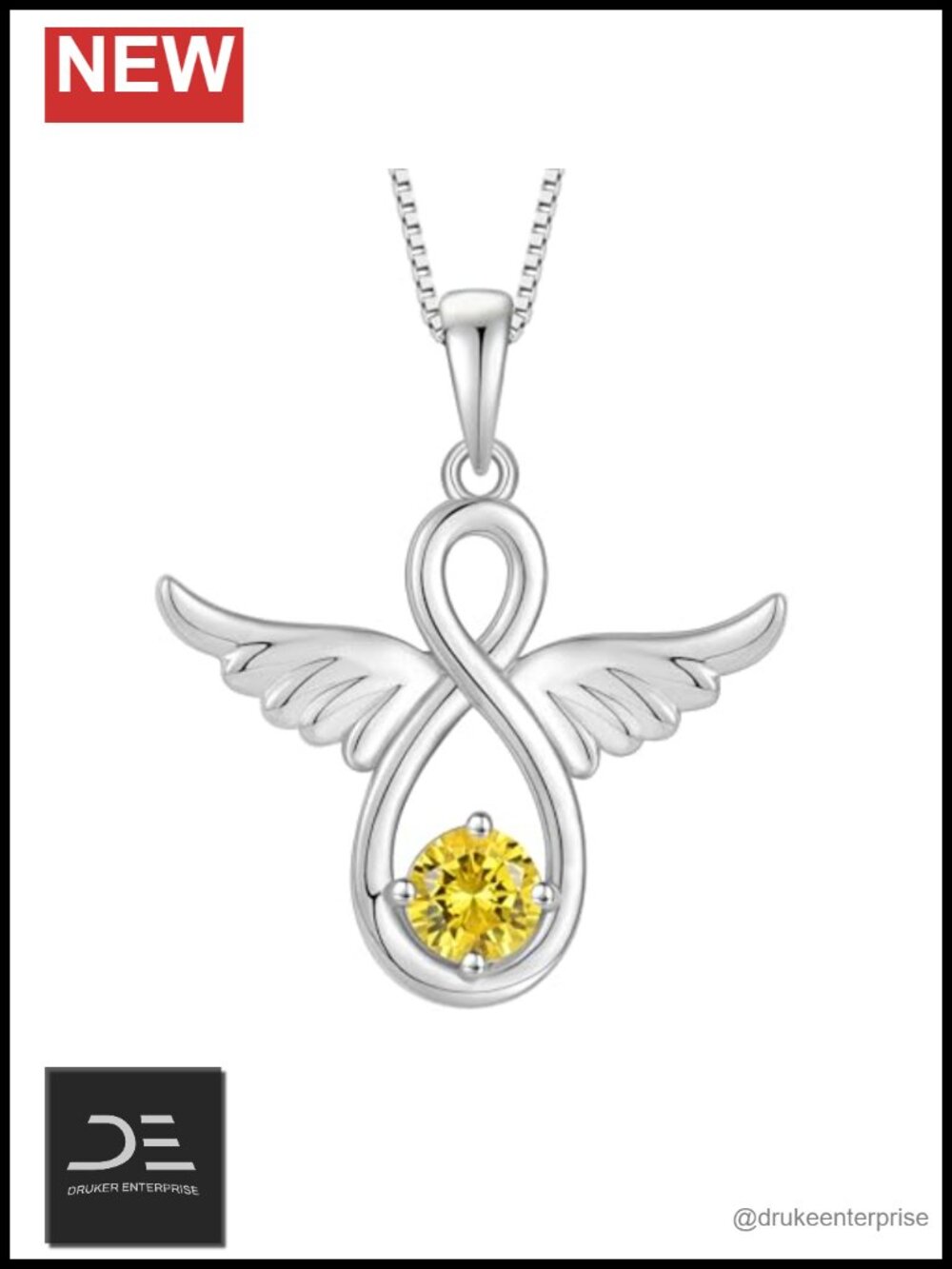 925 Sterling Silver Guardian Angel Pendant Necklace Cubic Zirconia 18k White